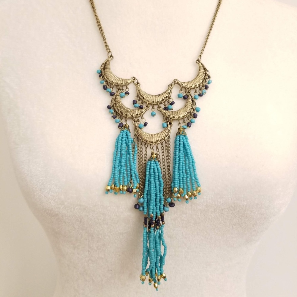 MACY'S Beaded Tassel Statement Necklace
